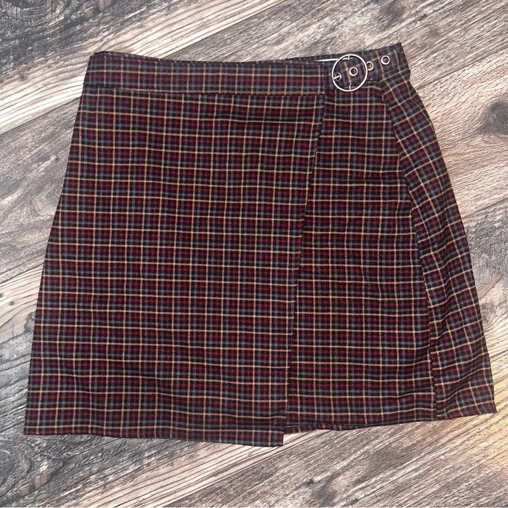 Hollister Y2K Style Plaid Wrap Skirt Soft Silver Buckle Junior Medium